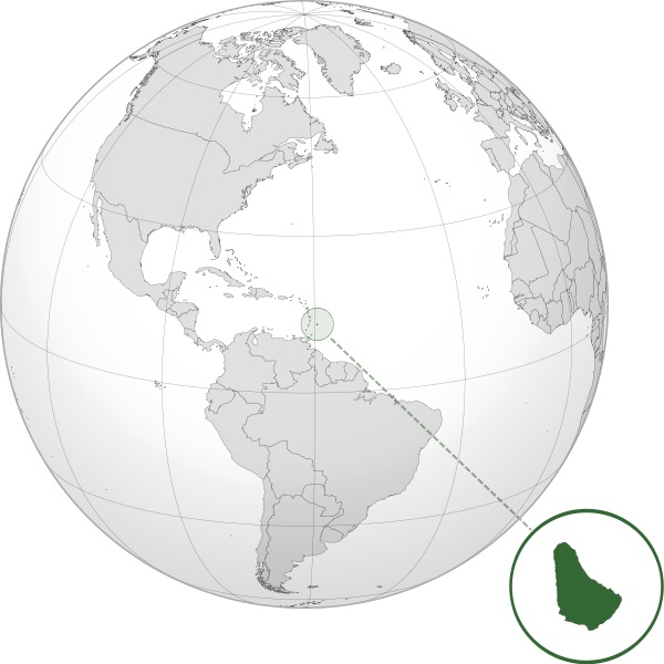 موقعیت جزیره باربادوس بر روی نقشه جهان