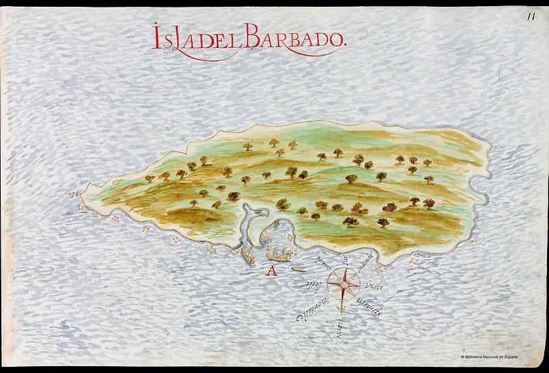 یک نقشه اسپانیایی از جزیره باربادوس 1632