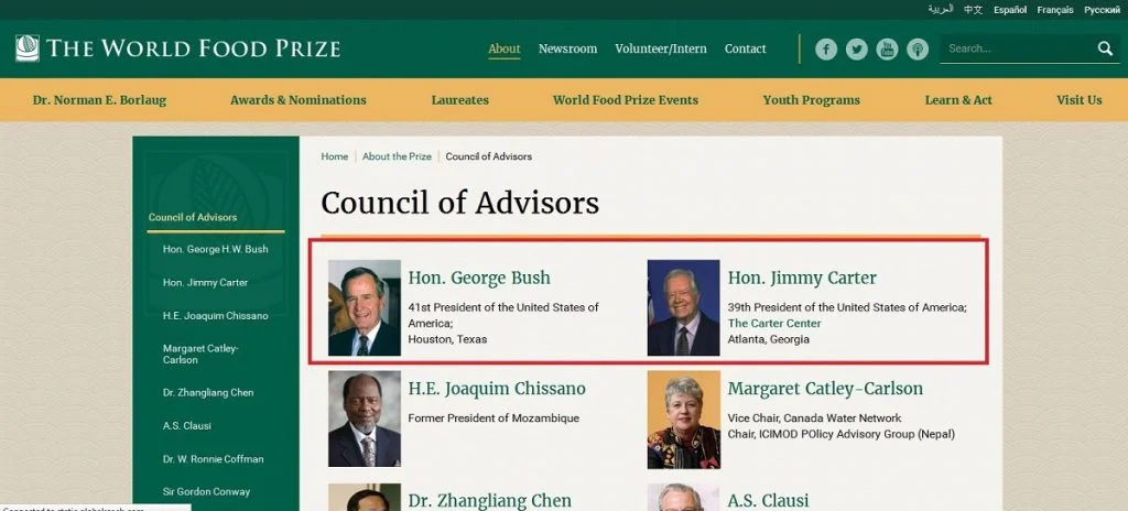 جورج بوش و جیمی کارتر مشاوران ارشد بنیاد جایزه جهانی غذا