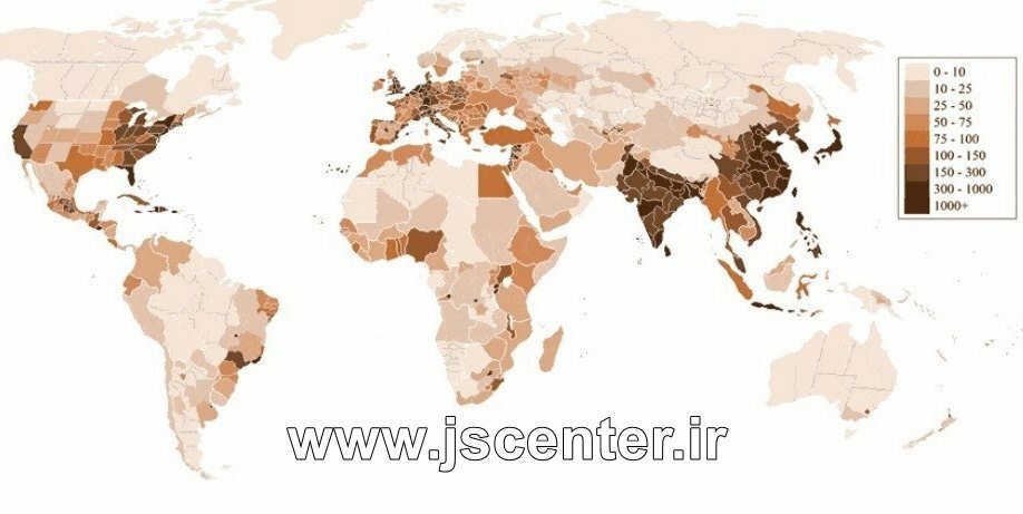 نقشه تراکم جمعیت جهان
