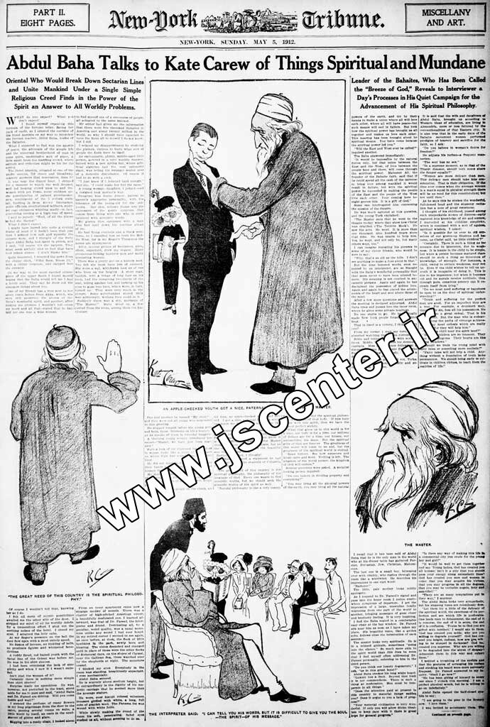 سفر عبدالبهاء به آمریکا در روزنامه نیویورک تریبون