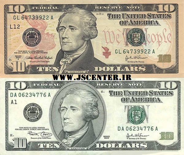 تصویر الکساندر همیلتون روی دلار