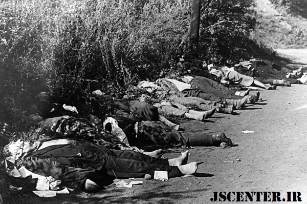 جسد 100 تن از اتباع آلمان که توسط تک تیراندازهای لهستانی در حومه برومبرگ از پای درآمدند. سپتامبر 1938