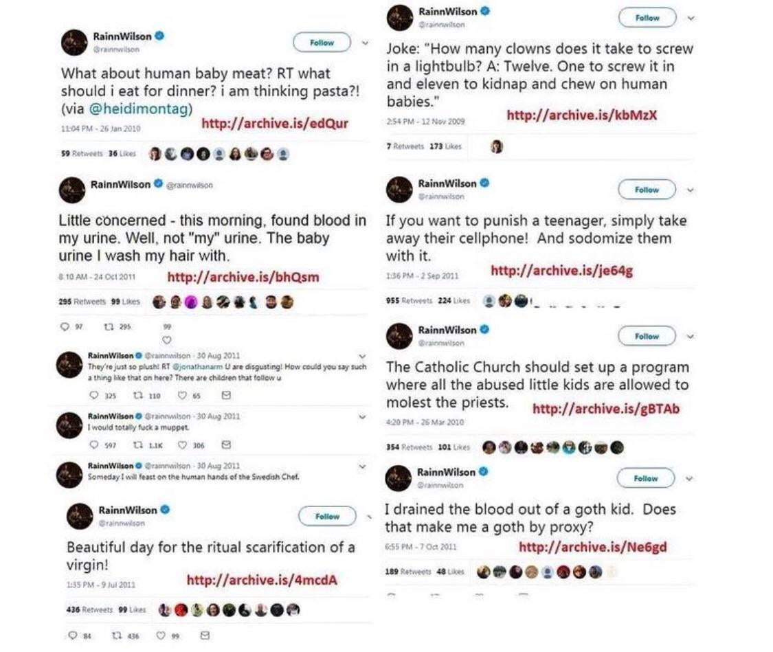 توییت‌های رین ویلسون سلبریتی بهایی درباره لذت ارتباط جنسی با کودکان و شکنجه و خوردن گوشت و خون آنان