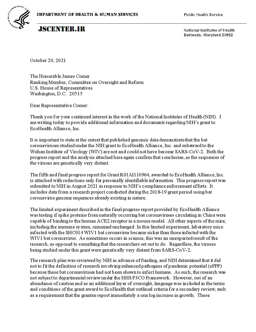 شبکه‌ مخوف کاسبان پاندمی - نامه تایید سرمایه‌گذاری دولت آمریکا در ووهان